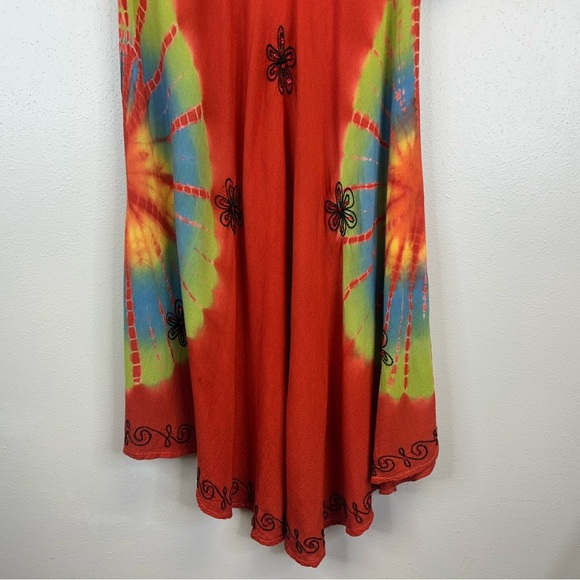 Vintage 90s Women's One Size Tie-Dye Bohemian Dress Dark Orange Hippie Festival - Picture 6 of 13